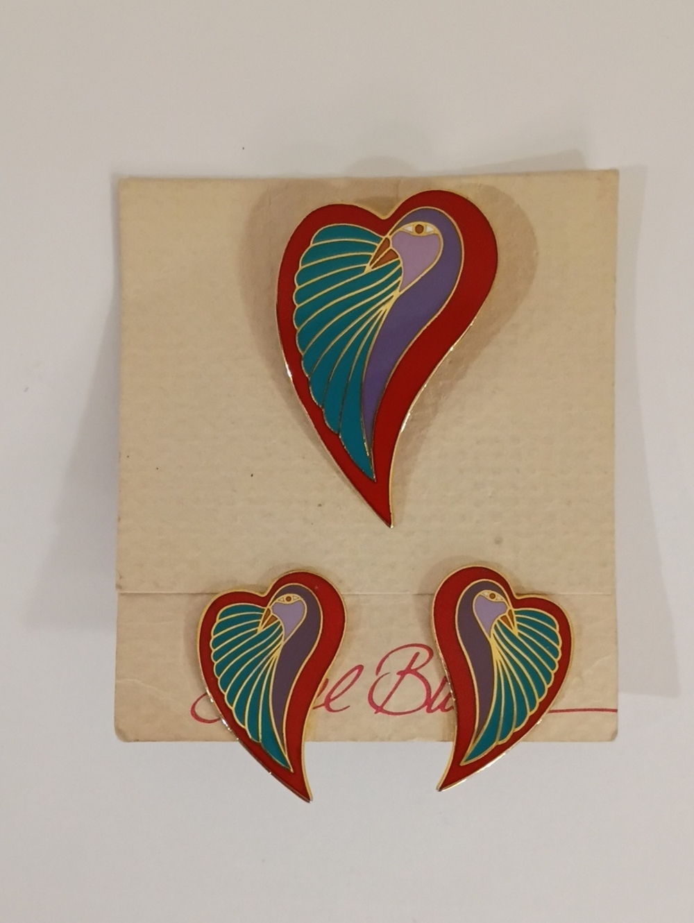 Laurel Burch "Dove Heart" Pin And Earrings Set - Vintage!